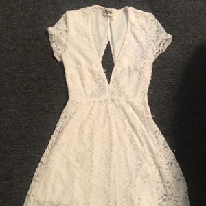 White lace deep neck dress
